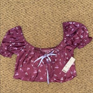 Urban Outfitters Purple Puff Sleeve Crop Blouse